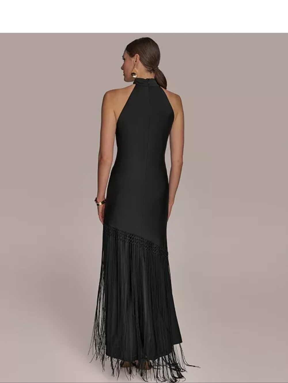 Donna Karan New York Black Halter Fringe Maxi Dress Size 12 NWT MSRP $389 Party - Picture 6 of 10